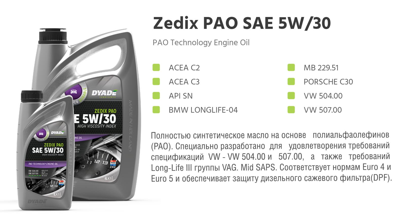 Масло моторное Zedix PAO SAE 5W30 (5L)