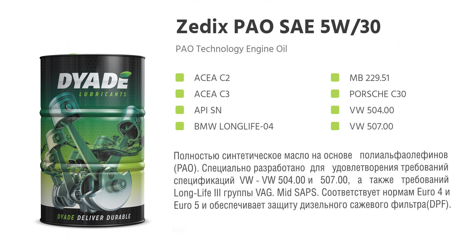 Масло моторное Zedix PAO SAE 5W30 (60L)