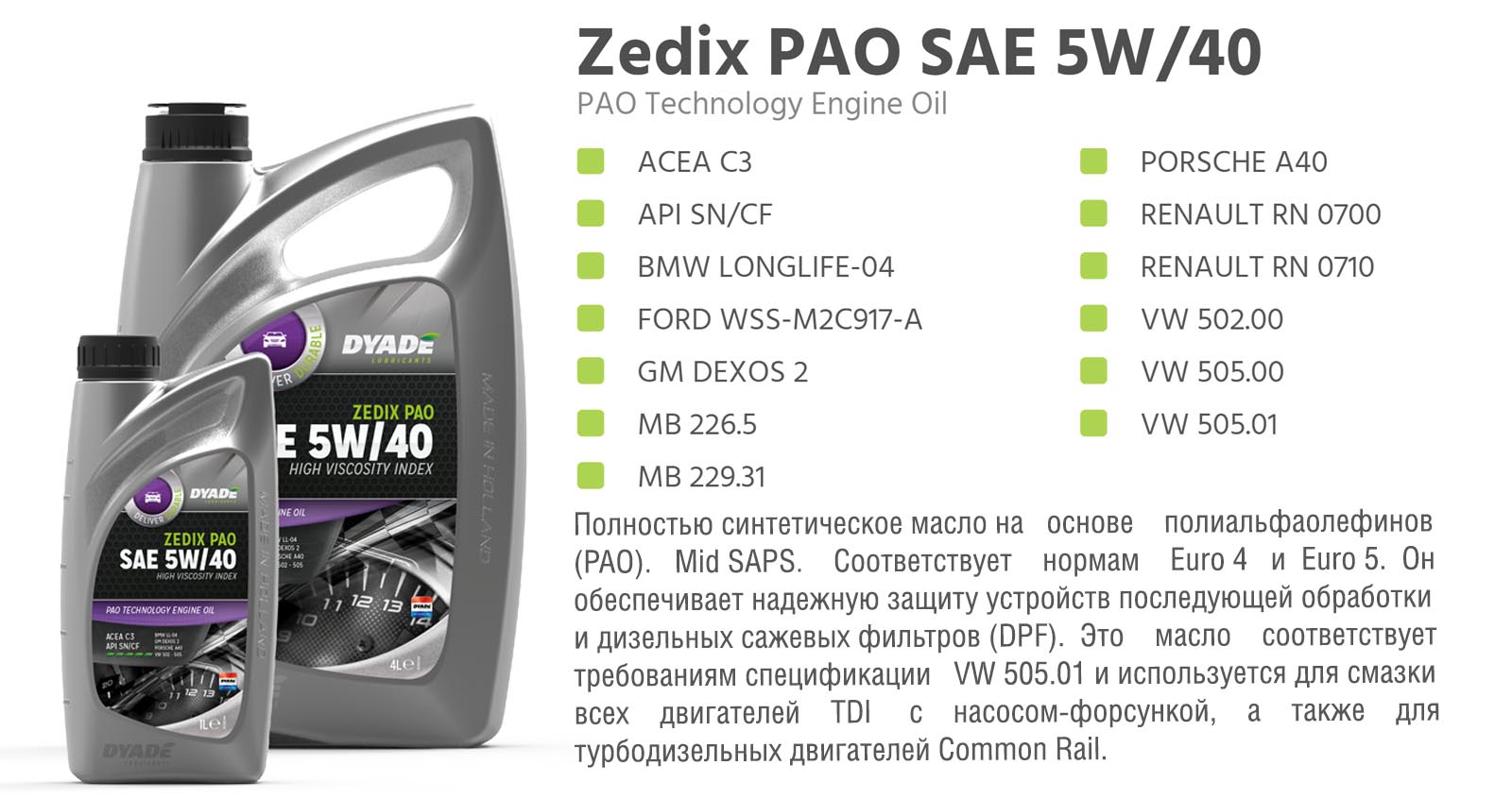 Масло моторное Zedix PAO SAE 5W40 (1L)